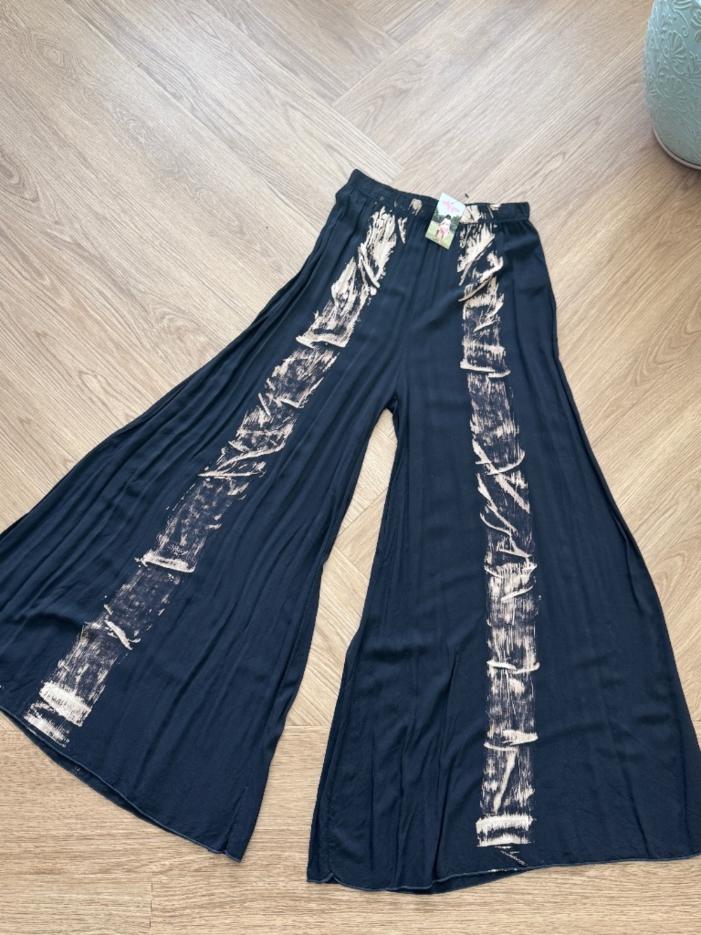 Molly Green Tasha Tie Dye Wide Leg Pants Black Large NWT